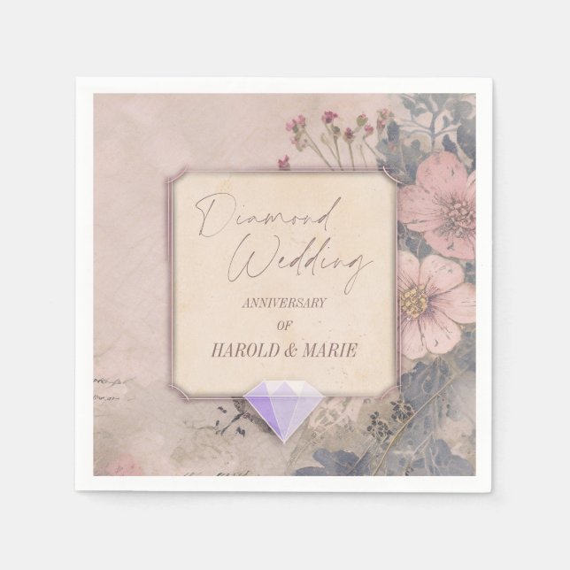 Elegant Gammal, 60:e diamanten Bröllop Pappersservett (Framsidan)