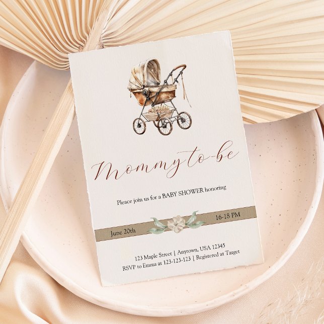 Elegant Gammal Baby-transport Kön Neutral Inbjudningar (Elegant Old Baby Carriage Gender Neutral Invitation
)