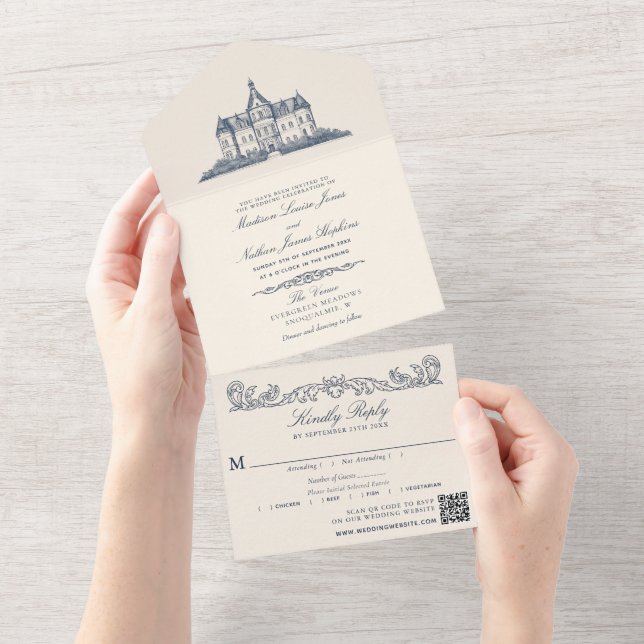 Elegant Gammal Chateau Manor Bröllop QR-kod (Tearaway)