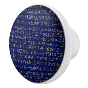 Elegant gammal egyptisk hieroglyph faux blå guld knopp