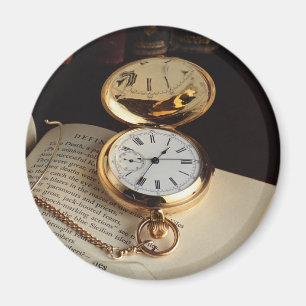 Elegant gammal stilfull guld- klocka magnet