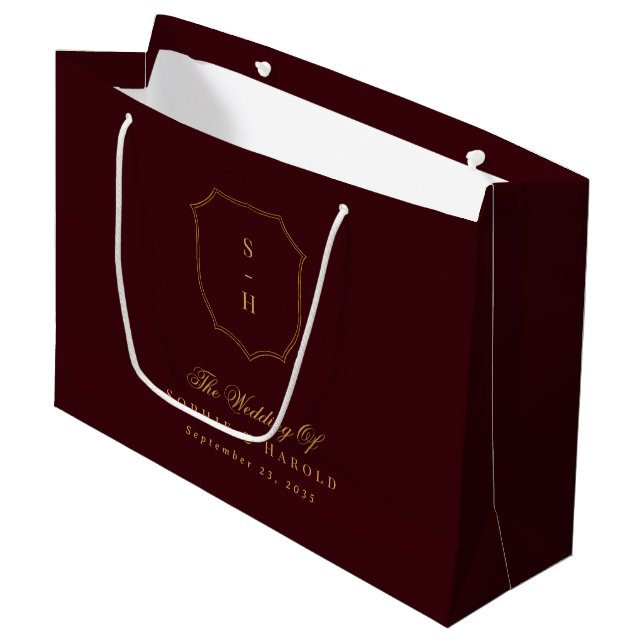 Elegant gammaldags burgunder-guld-monogram bröllop (Framsidan Vinklad)