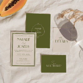 Elegant gammalt pengar Olivgrön Lyx Retro Bröllop Inbjudningar