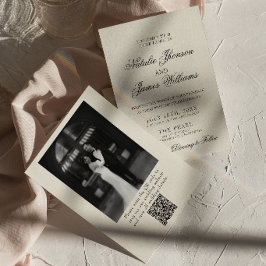 Elegant Gammalt Pengar Retro Foto QR-kod Bröllop Inbjudningar