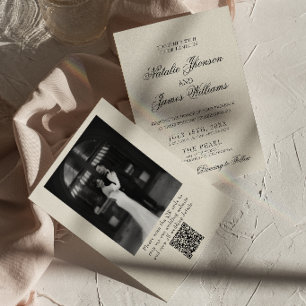 Elegant Gammalt Pengar Retro Foto QR-kod Bröllop Inbjudningar
