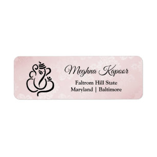 Elegant Ganesh Indian God Rosa Damask Returadress Etikett