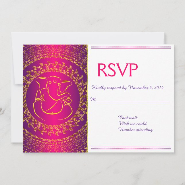 Elegant Ganesh | Indisk Gud Rosa RSVP-kort Inbjudningar (Framsida)