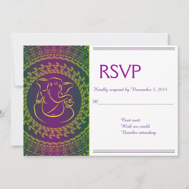Elegant Ganesh | Indiska Gud Bröllop Purple RSVP-k Inbjudningar (Framsida)