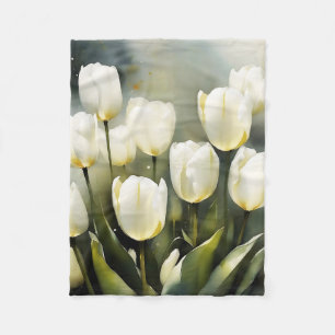 Elegant gäng vita tuliper i en Serene Garden Fleecefilt