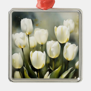 Elegant gäng vita tuliper i en Serene Garden Julgransprydnad Metall