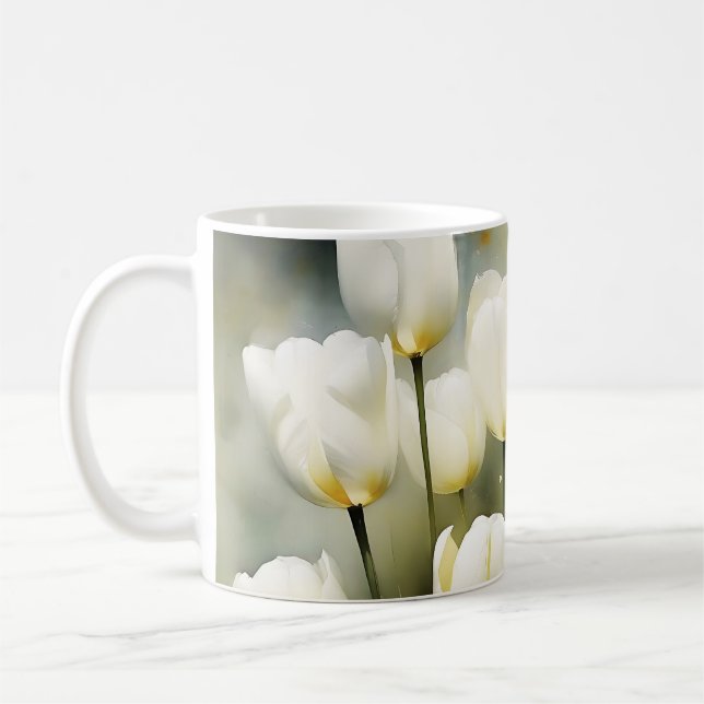 Elegant gäng vita tuliper i en Serene Garden Kaffemugg (Vänster)