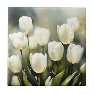 Elegant gäng vita tuliper i en Serene Garden Kakelplatta