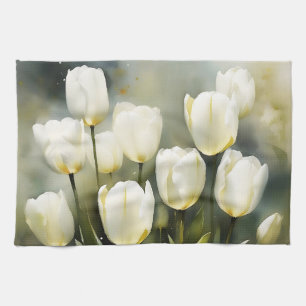 Elegant gäng vita tuliper i en Serene Garden Kökshandduk