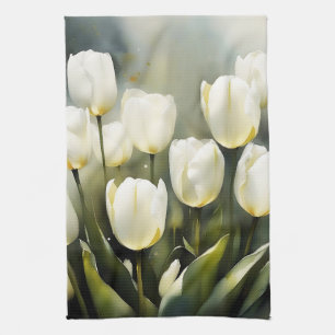 Elegant gäng vita tuliper i en Serene Garden Kökshandduk