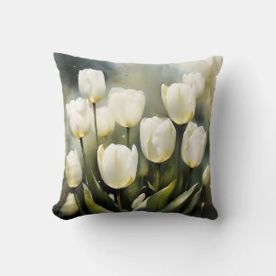Elegant gäng vita tuliper i en Serene Garden Kudde