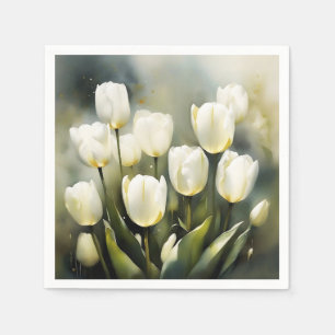 Elegant gäng vita tuliper i en Serene Garden Pappersservett
