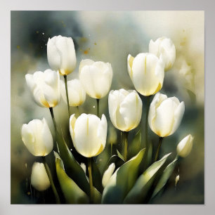 Elegant gäng vita tuliper i en Serene Garden Poster