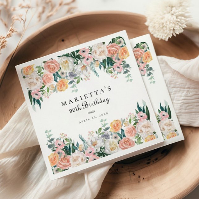 Elegant Garden Blommigt Greenery 90:e Födelsedagsf Pappersservett (Skapare uppladdad)