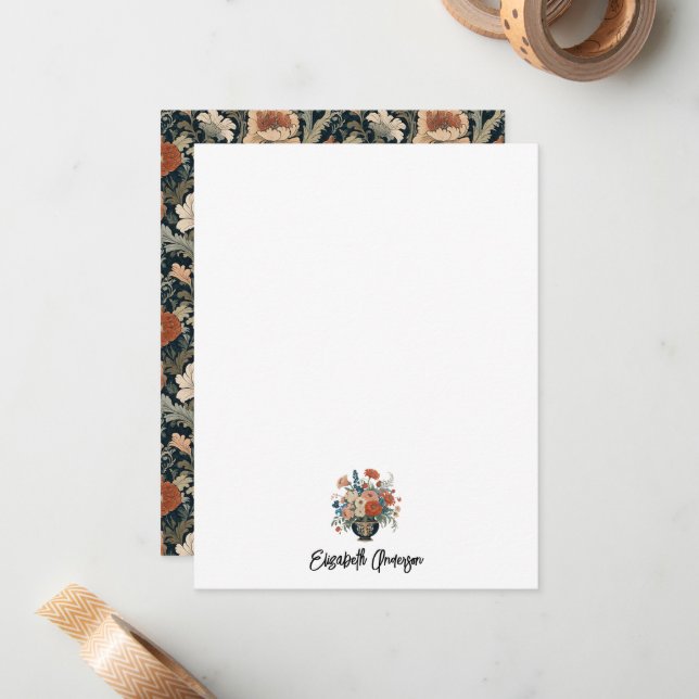 Elegant Garden Blommigt Monogram Stationery Anteckningskort (Fram/Back In Situ)