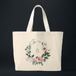 Elegant Garden Blommigt Utandning Monogram Jumbo Tygkasse<br><div class="desc">Elegantens vattenfärgade trädgårdsutandning av blommor och löv i  rosa,  vit,  dammblått och grönt,  monogram totepåse. Anpassa text,  teckensnitt stil,  färg och storlekt. Designad för att matcha vår tidslösa Blommigt Bröllop Collection.</div>