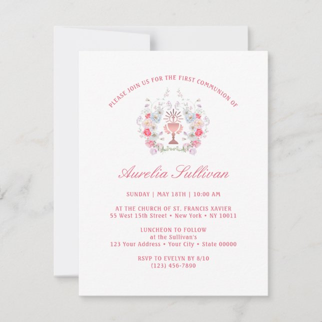 Elegant Garden Flowers WAN First Communision Inbjudningar (Framsida)