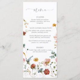 Elegant Garden Flowers Watercolor Bridal Shower Meny