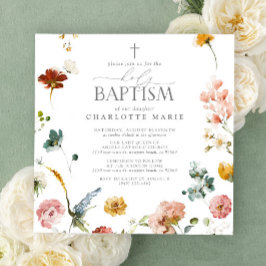Elegant Garden Flowers Watercolor Heliga Baptism Inbjudningar