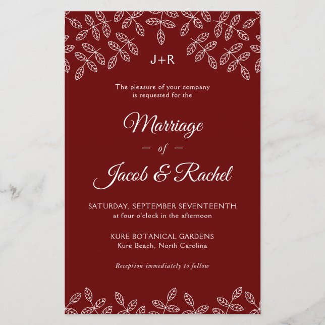 Elegant Garden Löv Mörk Red Wedding bjudande (Framsida)