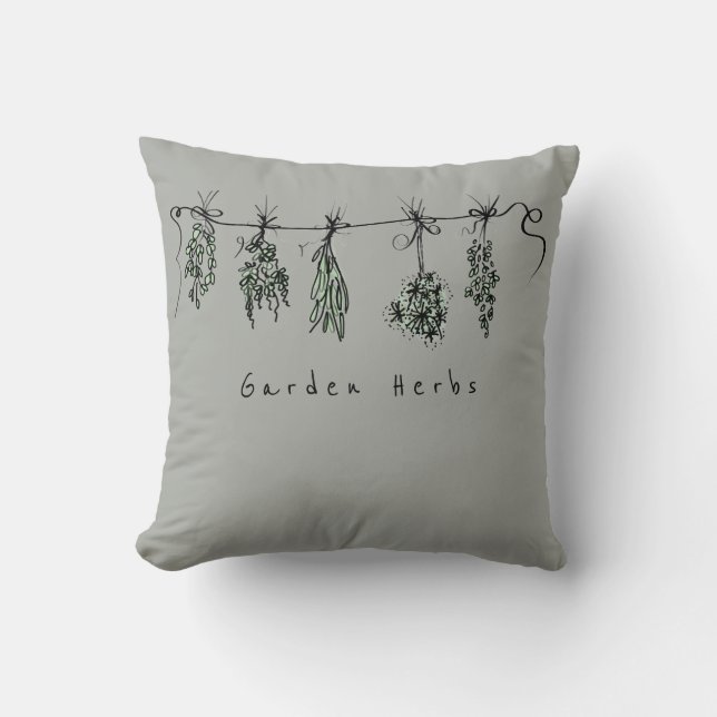 Elegant Garden Örters botaniska teckning Kudde (Framsida)