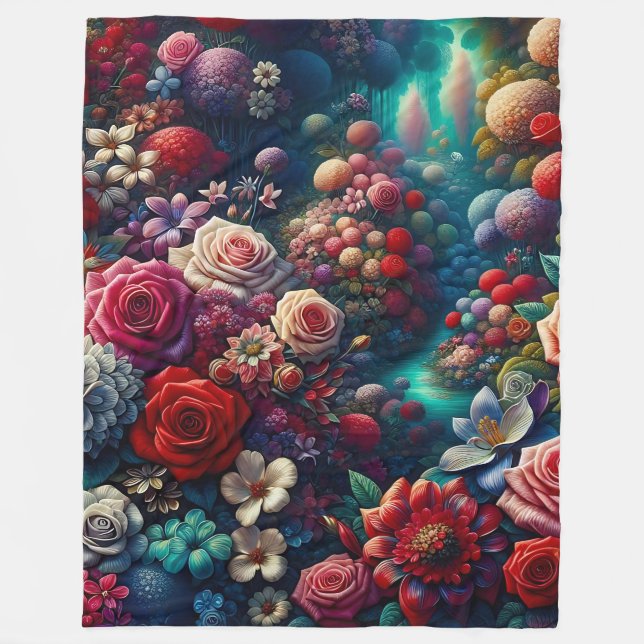 "Elegant Garden Stream - Vibrant Blommigt Art" Fleecefilt (Framsidan)