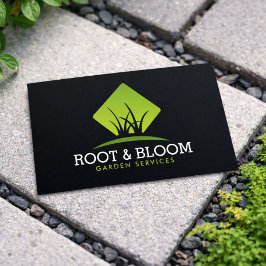 Elegant Gardener Green Grass Logo Minimal Black Visitkort