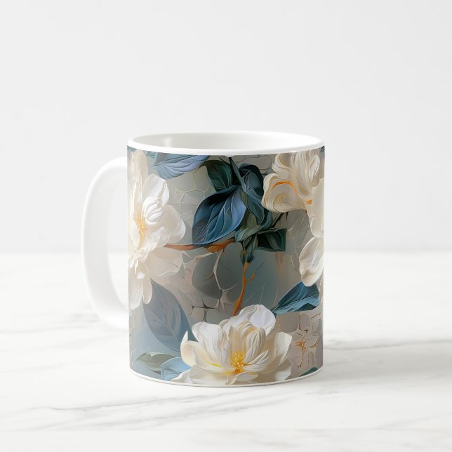 Elegant Gardenia Blommönster Kaffemugg (Framsida vänster)