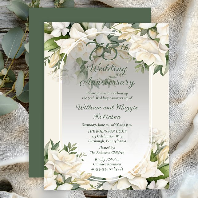 Elegant Gardenia Floral 75th Wedding Anniversary Inbjudningar (Elegant Gardenia Floral 75th Wedding Anniversary Invitation - Print | Digital Download)