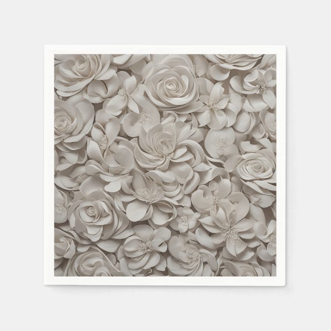 Elegant Gardenia White Blommönster Pappersservett (Framsidan)