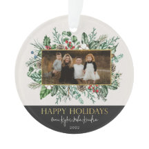 Elegant Garland Family Photo jul Ornament
