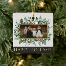 Elegant Garland Family Photo jul Ornament