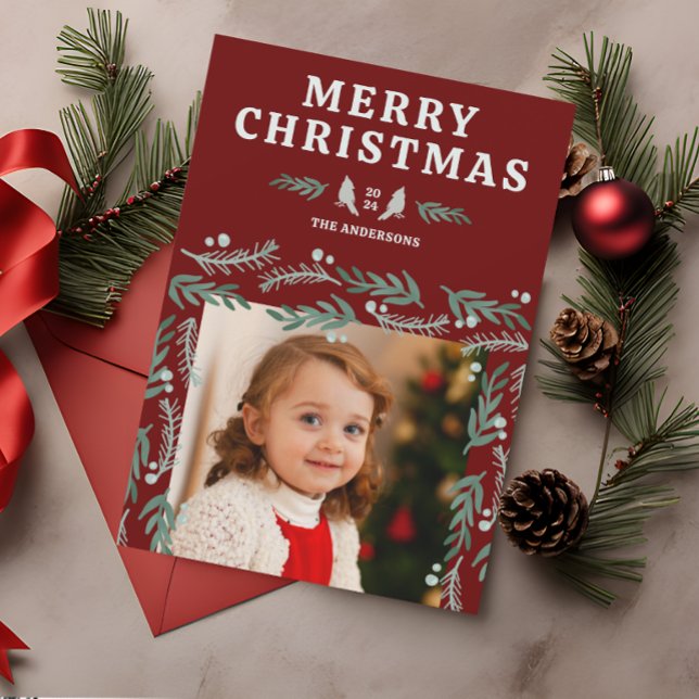 Elegant Garland Gräns Kardinal Jul Julkort (Skapare uppladdad)