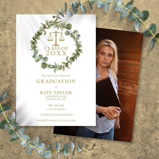 Elegant Garland Photo Law School Studentfest Inbjudningar (Elegant Garland Photo Law School Graduation Party Invitation)