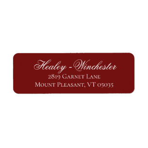 Elegant Garnet Red and White Bröllop Address Label Returadress Etikett