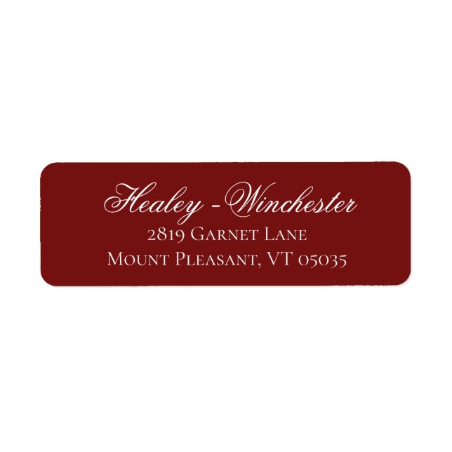 Elegant Garnet Red and White Bröllop Address Label Returadress Etikett (Framsidan)