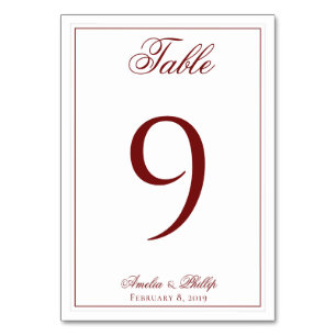 Elegant Garnet Red and White Bröllop Bordsnummers Bordsnummer