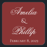 Elegant Garnet Red and White Wedding Stickers Fyrkantigt Klistermärke<br><div class="desc">Det underbarare sak om rött garnet är att det är ett färg för alla årstider! Den är romantisk, regal och lush, och parad med högernas typsnitt kan den bli allt från elegant till vismisk. Vi gick med elegant för den här garnet Red and white bröllopssviten. Helt anpassade, så känn dig...</div>