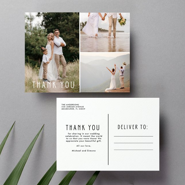 Elegant Gatitude Minimalist Bröllop Tack Vykort (Elegant Gratitude Minimalist Wedding Thank You Postcard)