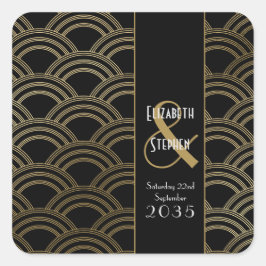 Elegant Gatsby Art Deco 1920-tal Guld Bröllop Fy Fyrkantigt Klistermärke