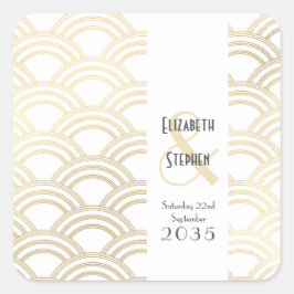 Elegant Gatsby Art Deco 1920-tal Guld Bröllop Fyrkantigt Klistermärke