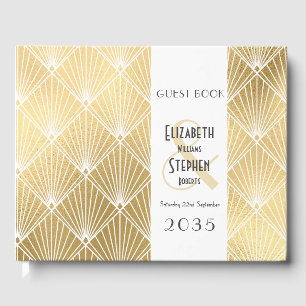 Elegant Gatsby Art Deco 1920-tal Guld Bröllop Gästböcker