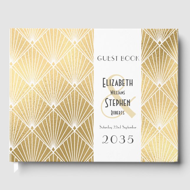 Elegant Gatsby Art Deco 1920-tal Guld Bröllop Gästböcker (Framsida)