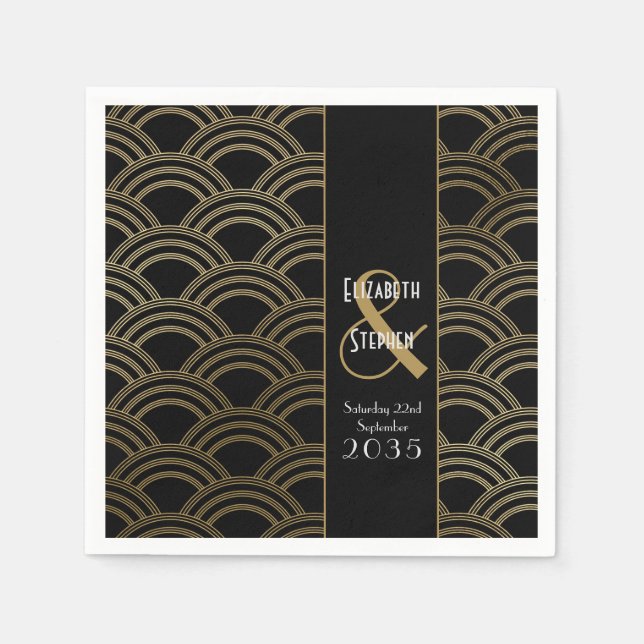 Elegant Gatsby Art Deco 1920-tal Guld Bröllop   Pappersservett (Framsidan)