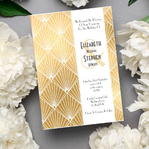 Elegant Gatsby Art Deco 1920's Guld Bröllop Inbjudningar
