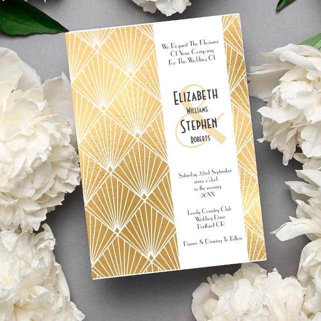 Elegant Gatsby Art Deco 1920's Guld Bröllop Inbjudningar (Skapare uppladdad)